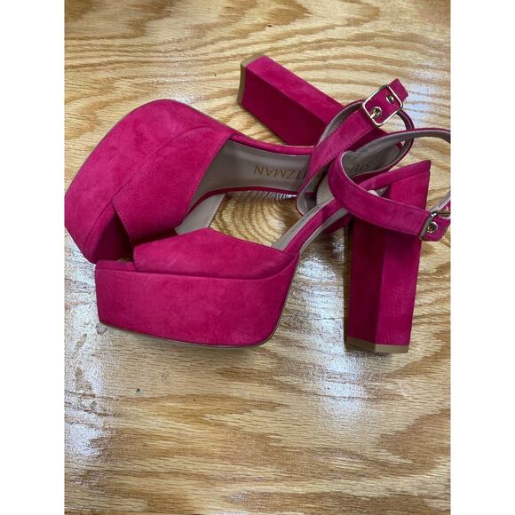 Stuart Weitzman Platform High Heels Women's 9 B Pink Suede Slip On Peep Toe S25 - Picture 6 of 8